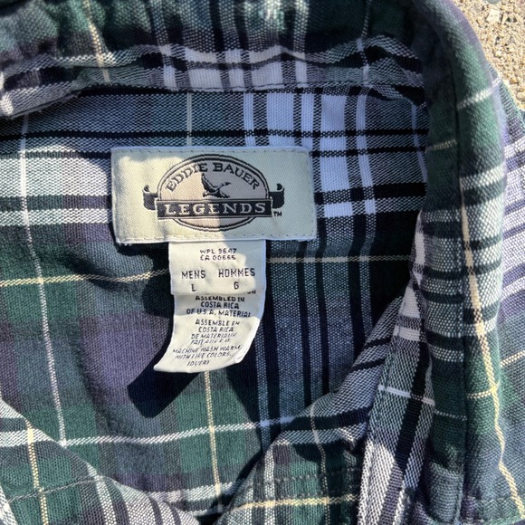 Vintage Eddie Bauer Legends Flannel Shirt Mens Large Green Blue Plaid Button Up - Picture 2 of 4